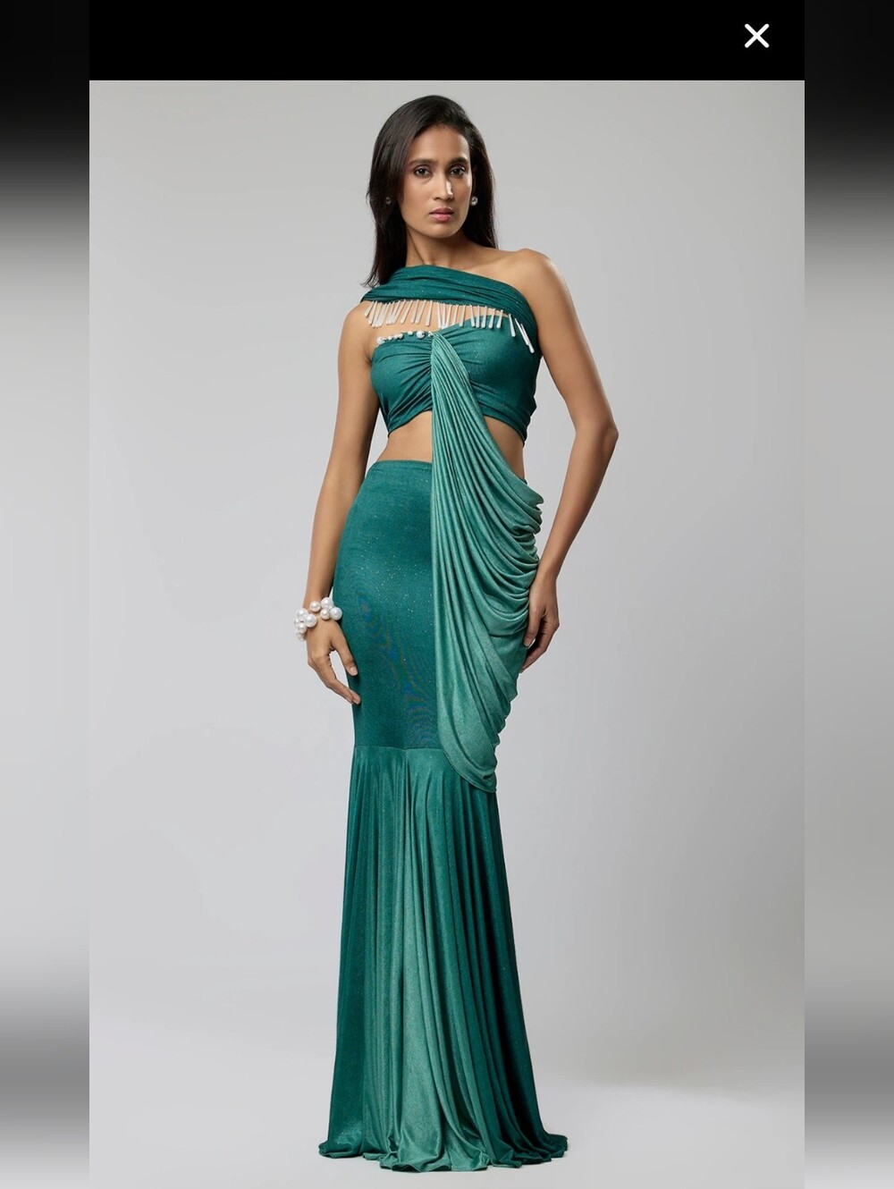 NWT Naina Seth Green Ombre Stretch Embellished Skirt Set